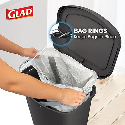 Glad 13 Gallon Trash Can with Clorox Odor Protection, 2 Pack | Plastic Kitchen Waste Bin | Hands Free with Step On Foot Pedal and Garbage Bag Rings, Charcoal