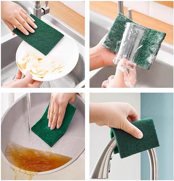Heavy Duty Scrubbing Pads for Cleaning 6 x 4 x 0.31inch Dish Scrubber Pads Reusable Household Green Scrubbing Pads,Scotch Brite Pads, for Dishes, Kitchen Scrubbers & Metal Grills (10Pcs)