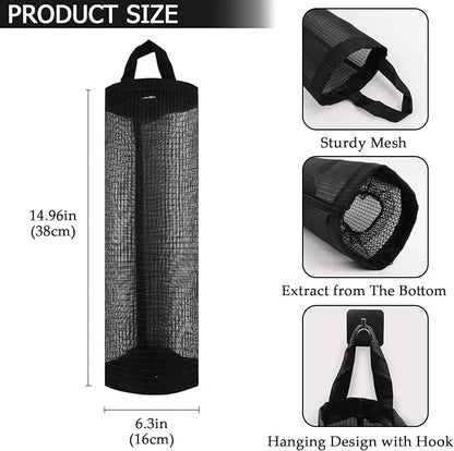 ZUFECY 2Pc Grocery Bag Holder, Trash Bags Dispenser Organizer, Breathable Mesh Bags Black Hanging Storage Dispenser
