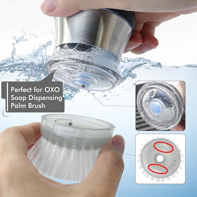 Palm Brush Refills for OXO Steel Soap Dispensing Dish Brush - 4 Pack Cleaning Replacement Brush Head for OXO Palm Brush(Grey)