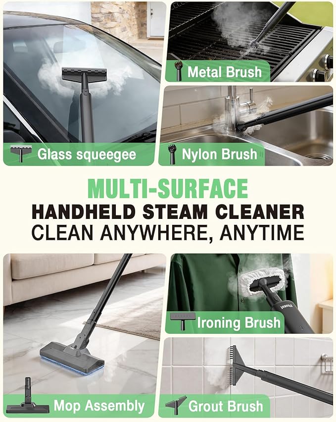 Heavy Duty Steam Mop for Floor Cleaning, 14-in-1 Lightweight Detachable Handheld Steam Cleaner with Multi-Purpose&Powerful, No-Chemical Floor Steamer for Home|Hardwood|Grout|BBQ|Window (Black)