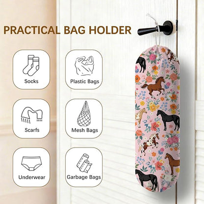 Horse Plastic Bag Holder Dispenser, Plastic Grocery Bag Organizer & Wall Mount Paper Trash Bags Saver Storage for Kitchen Home Pantry Decor, Horse Farmhouse Design