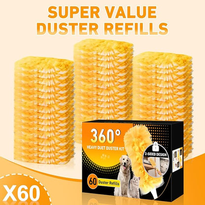 60 Count Heavy Duty Duster Refills for Swiffer, Multisurface 360° Larger Size Dusters with 4X Cleaning Power, Disposable Dusters for Pet, Cleaning Home, Blinds, Fans, Corners (60 pcs-Orange)