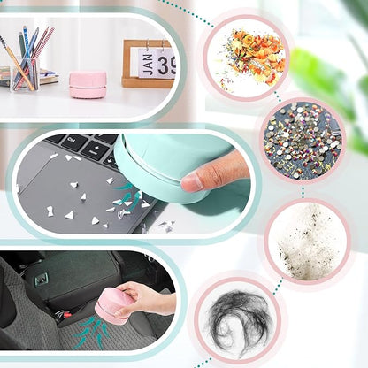 Honoson 2 Pcs Diamond Painting Tool Drill Quicker Picker for Spilled Diamonds 5d Painting Accessories Vacuum Cleaner Mini Table Desktop Sweeper Organizer Clean Art Beads Crumb(Pink, Green)