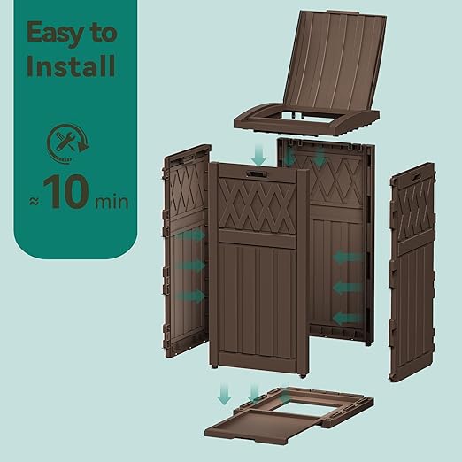 YITAHOME Outdoor Trash Bin with Layered Lid & Drip Tray 33 Gallon, Resilient Waterproof Garbage Can for Kitchen, Patio, Deck, Backyard, Dark Brown