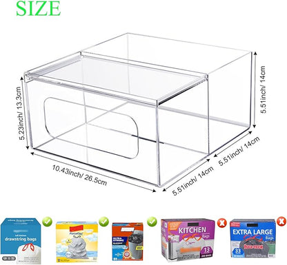 Acrylic Trash Bag Holder Dispenser Kitchen and Bathroom Organizers and Storage - Large Garbage Bag Dispenser Under Sink - Clear Laundry Room Organization with Lid