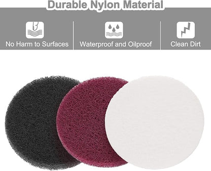 uxcell 15 Pcs 3 Inch Nylon Hoop Scrubbing Pad 400/800/2000 Grits Scrubber Scouring Pads Hoop and Loop Surface Conditioning Drill Scuffing Disc, Red/Grey/White