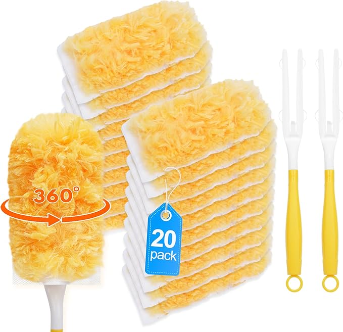 Duster Refill Compatible with Swiffer Duster Handle, 360 Heavy Duty Duster Refills with 2 Handles, Compatible with Swiffer Duster Refills for Dusting Vents, Baseboards, Furniture, 22 Count