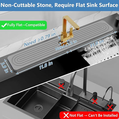 24'' Longer Stone Faucet Mat for Kitchen Sink [Super Absorbent, 30s Quick Drying] Water Absorbing Stone Tray for Sink Stone Mat for Kitchen Sink Stone Quick Dry Around Faucet Diatomite Stone Sink Tray
