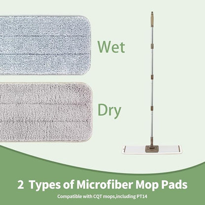 CQT Replacement Flat Floor Mop Reusable Washable Microfiber Pads for Floor Care System 2 Wet and 2 Dry Mop Pads Packed (24")