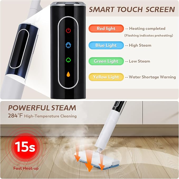 Steam Mop for Floor Cleaning with 3 Steam Mode, Quick 15s Heat-up, 284℉ Powerful Steam for for Wooden, Marble, Tile, Hardwood Floor, 3 Mop Pads
