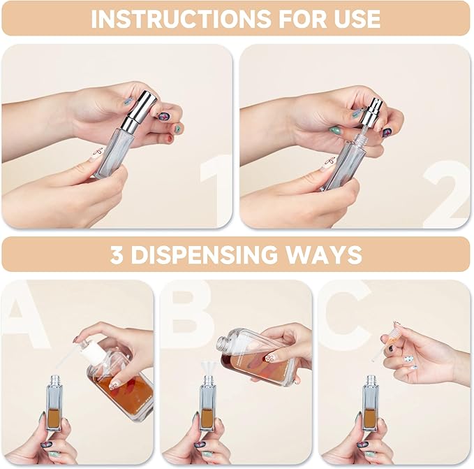 Perfume Refill Bottle, Mini Leak-proof Portable Perfume Travel Refillable Dispenser, 3pcs 10ml Empty Atomizer Sprayer, Pocket Glass Bottle with Funnel and Pipette for Cologne (Light Gray)
