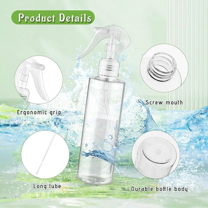 6-Pack 200ml Clear PET Plastic Spray Bottles with Clear PP Head Empty Fine Mist Liquid Sprayer Multi-Purpose Atomizer Dispenser for Home,Garden and Beauty