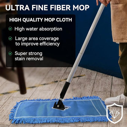 Commercial 36 Inch Dust Mop Head: Replacement Heavy-Duty Sweeper and Janitorial Industrial Dust Mop Head for Floor Cleaning, Office, School, Restaurant, Hospital (Blue - 6 Pack)