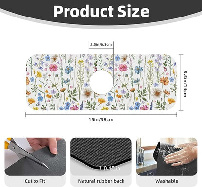 Spring Flower Colorful Leaves 15" X 5.5" Kitchen Sink Splash Guard Faucet Faucet Guard Draining Mat Sink Splash Guard Faucet Kitchen Bathroom