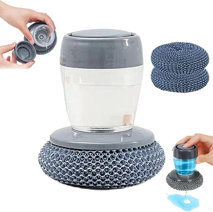 Comfort Grip Soap Dispensing Kitchen Scrub, Kitchen Scrub Brush with Built-in Soap Dispenser Without Soap, Replaceable Nylon Bristles, Non-Slip Handle for Cleaning Dishes (1+2pcsReplacement Parts)