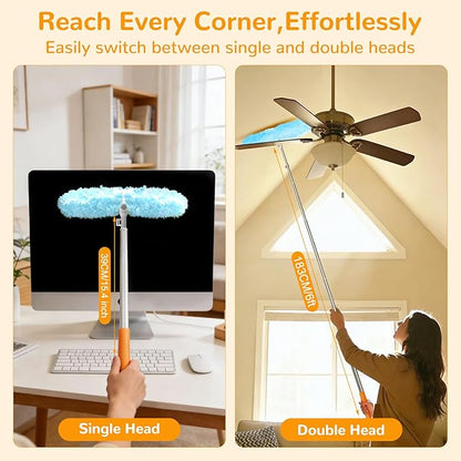 6 ft Heavy Duty Extendable Duster Handle with 50 Refills for Swiffer Duster, 360° Multi-Surface Dusters with 4X Cleaning Power for Home, Ceiling Fans, Windows, Dusting Hard-to-Reach Areas (Blue)