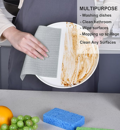 METUUTER 10 Packs Swedish Dishcloths, Reusable Kitchen Dishcloths Compostable Cellulose Dish Clothes for Kitchen and Household Use (Grey)