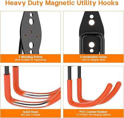 ENUODA Magnetic Hooks Heavy Duty Magnet with Hooks, Large Magnetic Tool Holder for Garage Organization Tool Chest, Shed, Container, Ladder, Broom, Shovel, Hose, Extension Cord, 2PCS