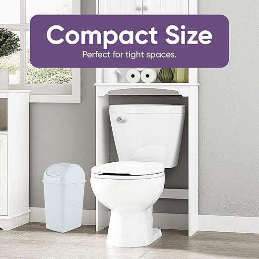 Superio Medium Trash Can with Lid 4.5 Gallon Plastic Swing Top Garbage Can Slim Waste Bin for Under Sink/Cabinet, Laundry Room, Kitchen, Office, Bedroom, Bathroom, College Dorm, 18 Qt, White