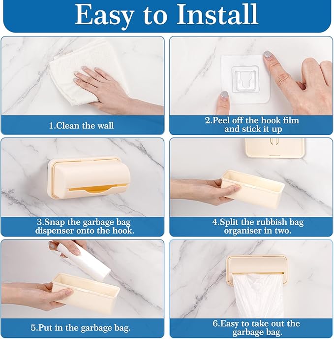 3Pcs Trash Bag Dispenser, Wall Mount Trash Bag Holder, Plastic Grocery Bag Holder Large Opening Design Easy to Take Out for Kitchen Bathroom Toilet,5.9 x 2.36 x 2.9