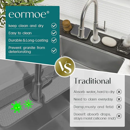 Diatomite Sink Splash Guard - DryingNeat Kitchen Faucet Mat, Instant Dry Water Absorbing Stone Tray for Sink, Durable Black Protector for Kitchen Bathroom Counter [Dark Grey, 23.6"x 3.9"]
