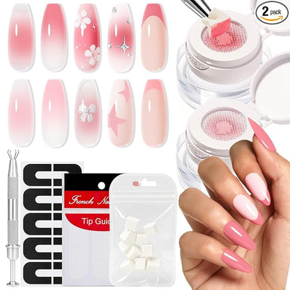 modelones Pat Paint Gel Nail Polish, 2 Colors Soak Off UV Patting Gel Polish Pigmented Colors for Ombre & Gradient & Blush Blooming & French Tip Nail Art, Pink Blaze