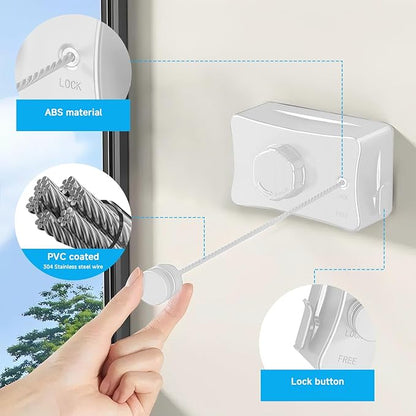 Retractable Outdoor Clothes Line,Heavy Duty Clothes Drying Laundry Line Wall Mounted Stainless Steel Line-16.7 Feets-White