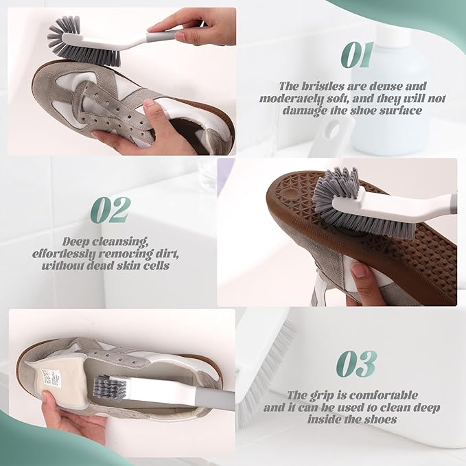 3-Piece Multi-Functional Cleaning Brushes Set - Shoe Brush, Laundry Brush, Scrub Brush for Bathroom, Toilet, Kitchen, Durable Bristles, Comfort Grip Handles