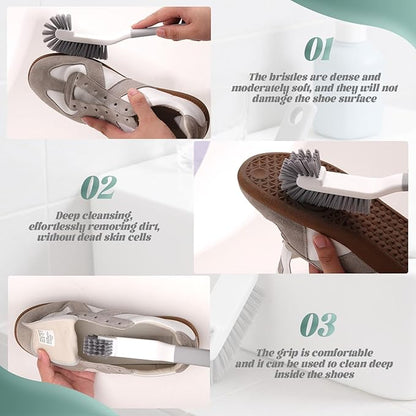 3-Piece Multi-Functional Cleaning Brushes Set - Shoe Brush, Laundry Brush, Scrub Brush for Bathroom, Toilet, Kitchen, Durable Bristles, Comfort Grip Handles
