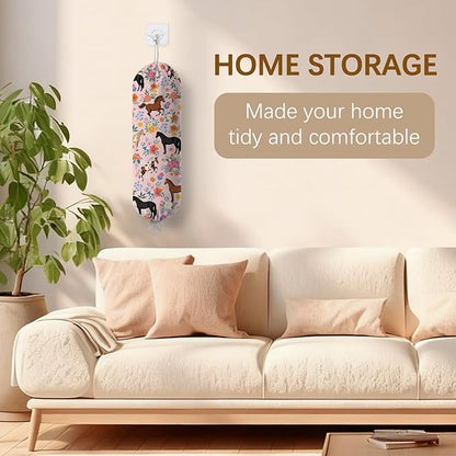 Horse Plastic Bag Holder Dispenser, Plastic Grocery Bag Organizer & Wall Mount Paper Trash Bags Saver Storage for Kitchen Home Pantry Decor, Horse Farmhouse Design