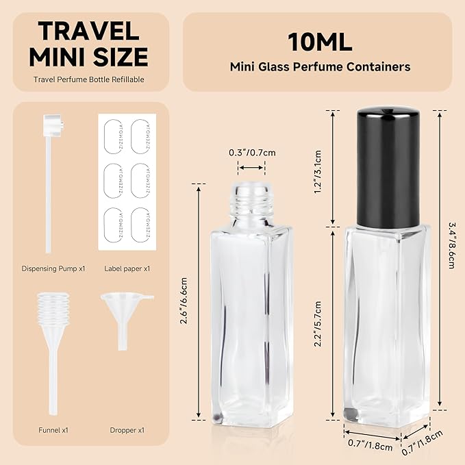 Perfume Refill Bottle, Mini Leak-proof Portable Perfume Travel Refillable Dispenser, 3pcs 10ml Empty Atomizer Sprayer, Pocket Glass Bottle with Funnel and Pipette for Cologne (Clear)