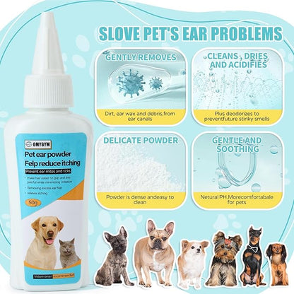 Advanced Pet Ear Powder with Professional 5" Hair Puller, Ideal as Ear Powder for Dogs Plucking, Dog Ear Powder for Hair Removal, Keeps Canal Dry, Clears Wax & Odor, Calms Itchy Ears