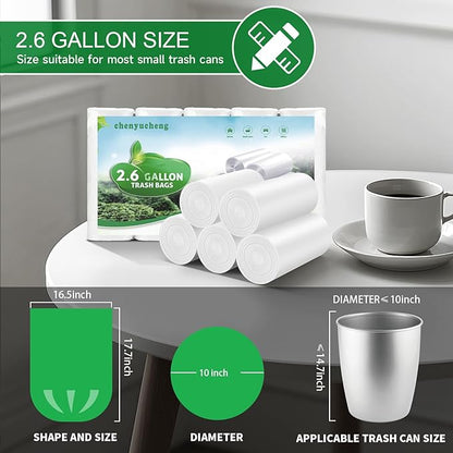 2.6 Gallon Small Trash Bags Bathroom - White Biodegradable Mini Kitchen Garbage Bag Unscented Compostable 100 Count 10 Liter Waste Basket Liners Tiny Office Car Strong Thick Chenyucheng