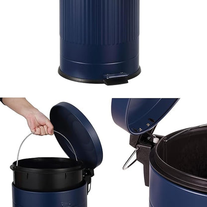 happimess HPM1018D Theo Retro 8-Gallon Step Trash Can with Soft-Close Lid and Free Mini Trash Can for Home, Kitchen, Bathroom, Living Room, Office, Denim Blue