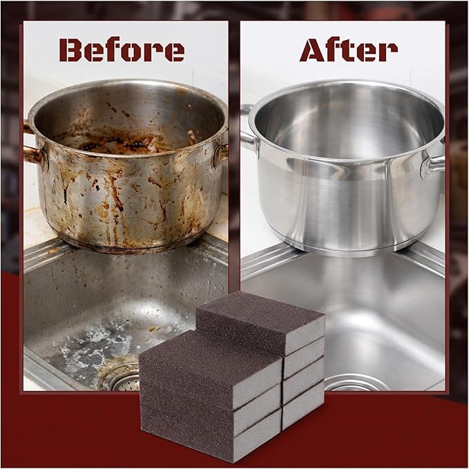 6Pcs Kitchen Magic Rust Eraser Sponge Pot Bottom Cleaner for Pans Emery Sponges Caspian Stone Pot Clean Brush Sponges for Washing Sink Grill Bathroom Kitchen Cleaner Tool