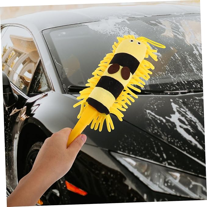 GANAZONO Hanging Car Wash Brush Long Handle Duster for Car Microfiber Cleaning Brush Ceiling Fan Tool Reusable Duster Refills Auto Washing Mop Kit Cartoon Animal Design