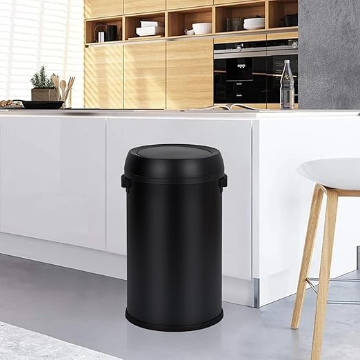 Garvee 65 L/17 gal Swing Top Trash Can, Fingerprint-Proof Stainless Steel Garbage Can, Heavy Duty Commercial Round Trash Bin with Swing Lid for Kitchen, Outdoor, Home, Office, Black