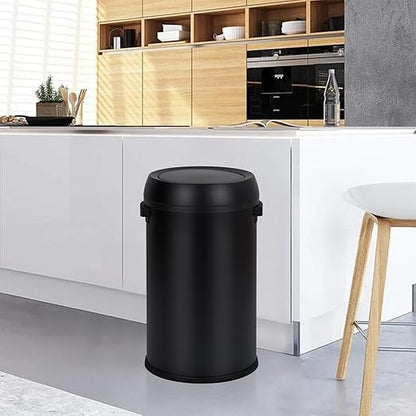 Garvee 65 L/17 gal Swing Top Trash Can, Fingerprint-Proof Stainless Steel Garbage Can, Heavy Duty Commercial Round Trash Bin with Swing Lid for Kitchen, Outdoor, Home, Office, Black