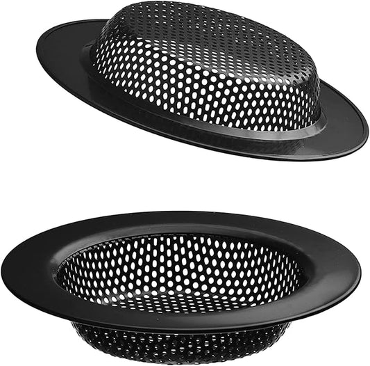 2 Pcs Black Stainless Steel Mesh Sink Drain Strainer, 2.75" Top/1.66" Kitchen Filter Trap Basket,Large Food Catch for Bathroom Bathtub Wash basin Floor drain balcony RV Drain Hole Electroplated Coatin