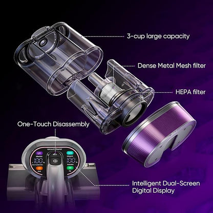 Stillstorm Mattress Vacuum Cleaner 16KPA Mattress Cleaner uv Sanitizing, Handheld Vacuums Corded with Large-Capacity for Bed, Sofa, Carpet 140°F Hot Air Multi-Function Dual-Display Digital Readout