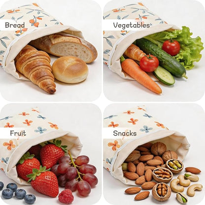 4 Pack Beeswax Bread Bags, Reusable Bread Bag for Homemade Sourdough Bread, 16.5 X 12.6 Inch Beeswax-Lined Linen Storage Bags With Zipper & 2pcs Beeswax Wraps for Food, Pastry, Baking Storage