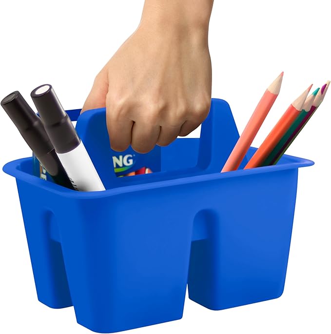 Storex Mini Classroom Caddy, Multipurpose Classroom Organizer with Handle, Blue, 12-Pack (01062U12C)