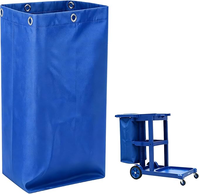 Replacement Janitorial Cleaning Cart Bag: Commercial Products 23 Gallon Industrial Janitorial Vinyl Cart Bag with 6 Brass Grommets - Size 16 x 11 x 27inches (Blue)