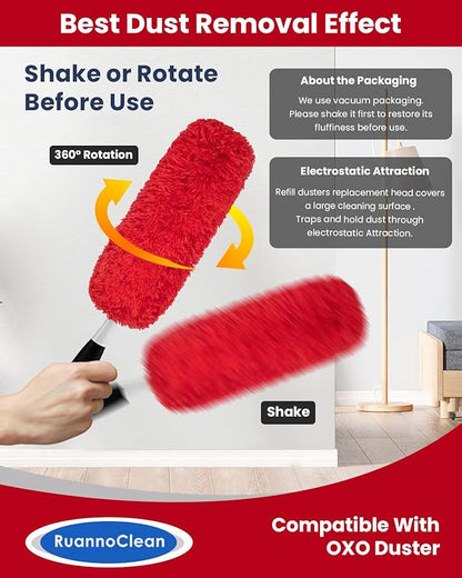 Microfiber Duster Refills Compatible with OXO Good Grips Hand Duster, Reusable Dusters Refill Washable Head Replacement for OXO Extendable Dusters for Cleaning -2 Pack, Red