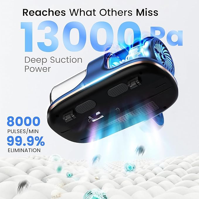 Cordless Mattress Vacuum Cleaner with UV Light, 13KPa Handheld Bed and Sofa Vacuum for Upholstery, HEPA Filter, Ideal for Couches, Cribs, and Furniture (White)