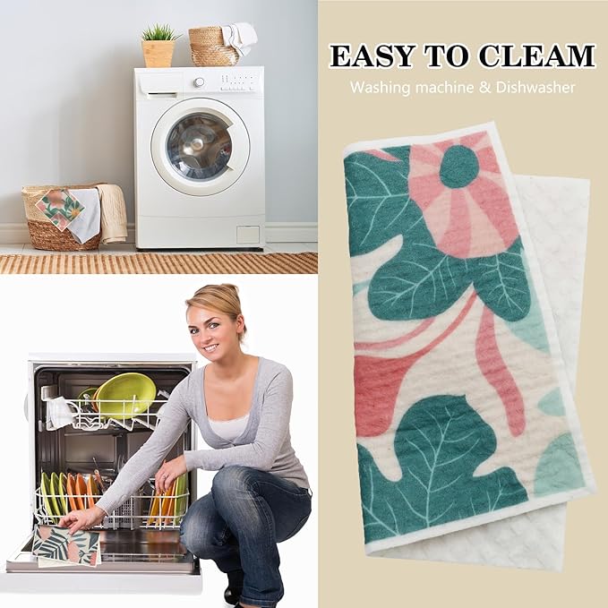6 Pack Swedish Dishcloths for Kitchen, Reusable Soft Kitchen Towels Dish Cloths Set Absorbent Sponge Cleaning Washable Quick Drying Bar Hand Washing, Flower