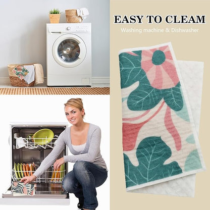 6 Pack Swedish Dishcloths for Kitchen, Reusable Soft Kitchen Towels Dish Cloths Set Absorbent Sponge Cleaning Washable Quick Drying Bar Hand Washing, Flower