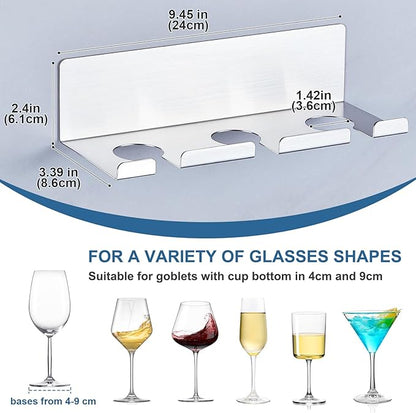Wine Glass Holder Wine Glass Drying Rack Stainless Steel Hanging Stemware Rack Wall Mounted Adhesive Hanging Wine Glass Organizer Stemware Holder for Bar Restaurant Kitchen 2 Pack