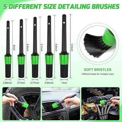 Nilight 27PCS Car Detailing Kit Auto Cleaning Tools Wash Set with Storage Carry Bag Home Use for Interior Exterior Deep Clean Polish Car Care Windshield Dashboard Seat Air Vents Wheels Tires, Green